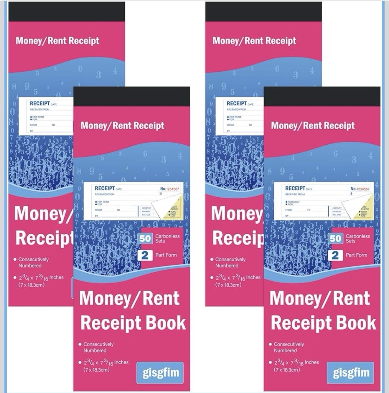 4 Pads Receipt Book with Carbon Copies Money and Rent Receipt Book 2 Part Carbon