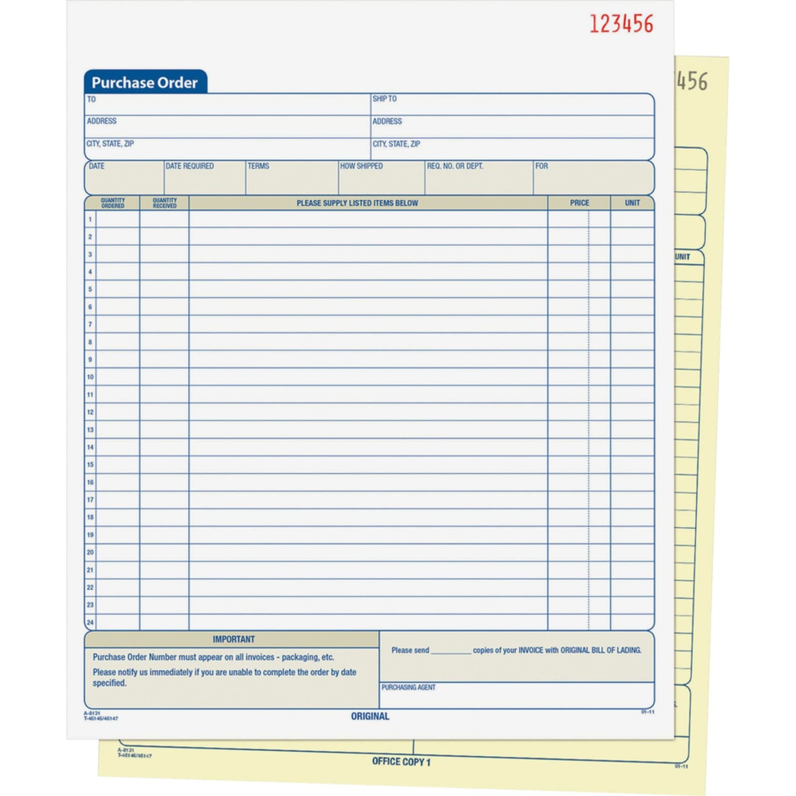 Purchase Order Book 2-Part Carbonless 50 Sets 8-3/8×10-11/16 DC8131