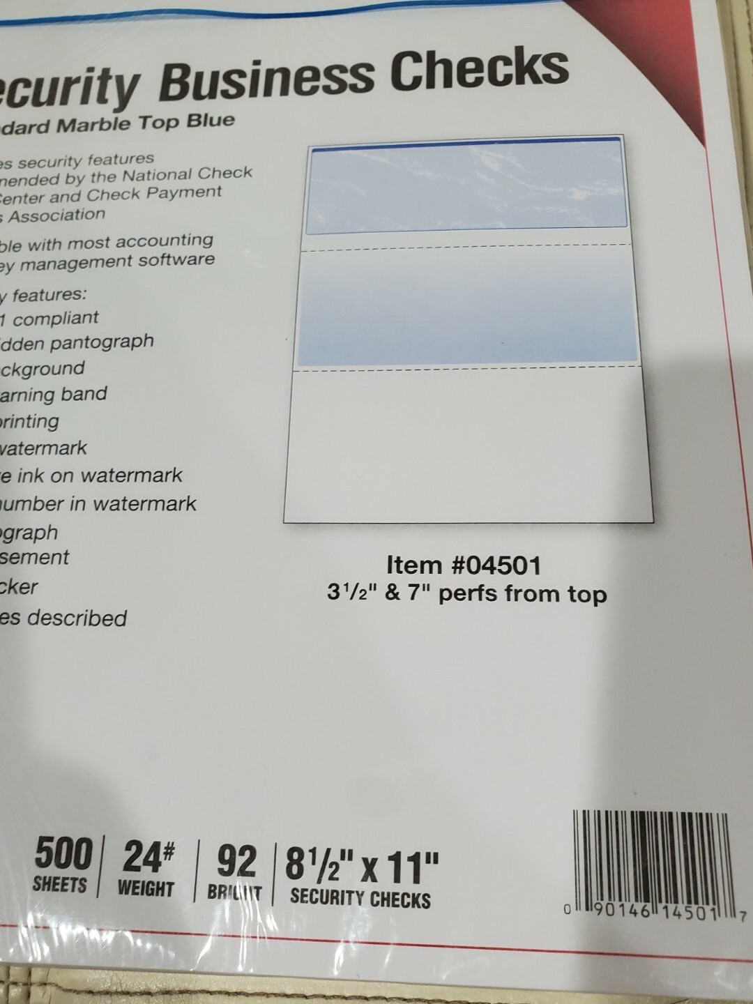 Docugard Standard Security Check Blue Marble Top 24 lb Letter 500/Ream 04501