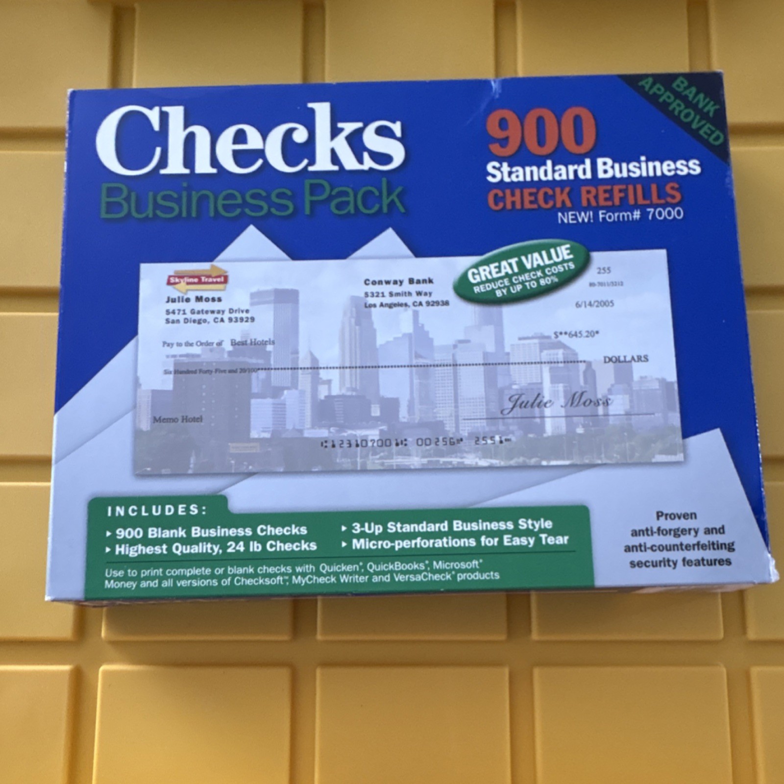 MySoftware Business Check Refills Form# 7000 Standard Pack 900 Checks