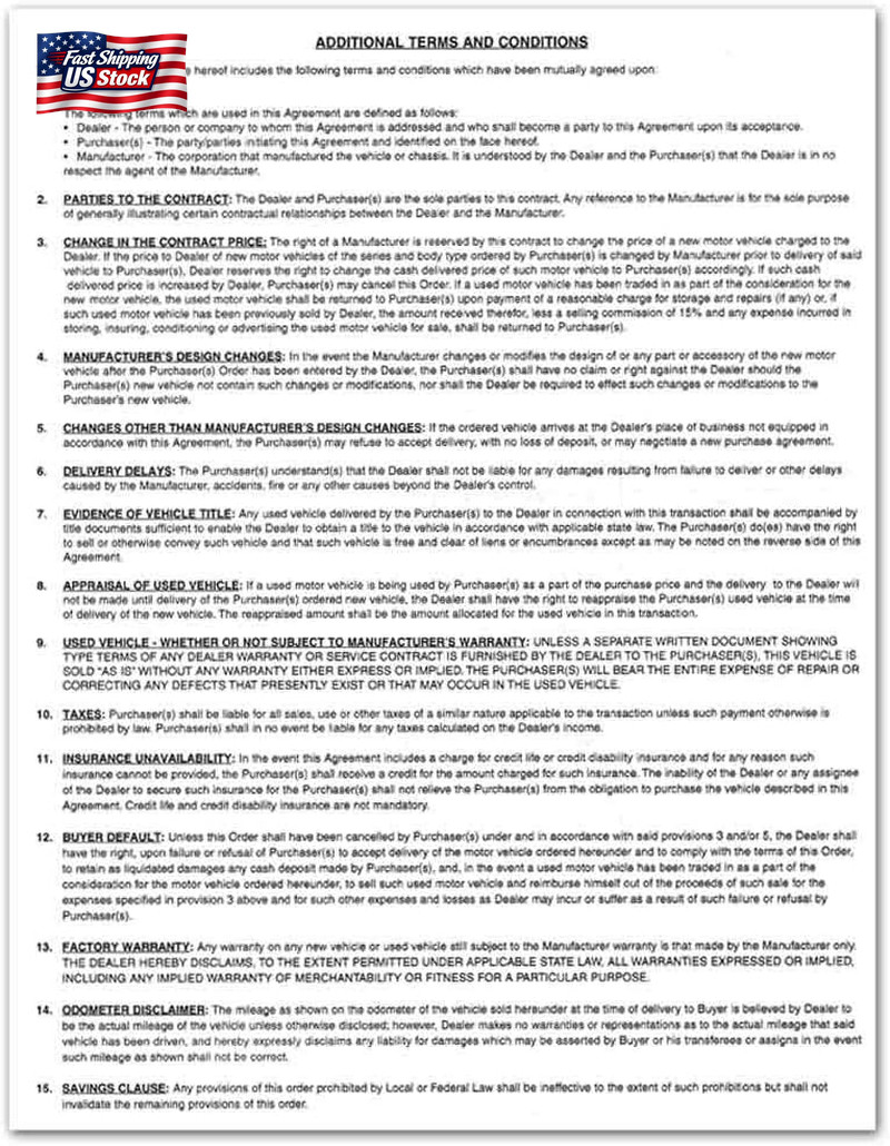 Vehicle Purchase Agreement Forms (2-Part) (100 per Pack)