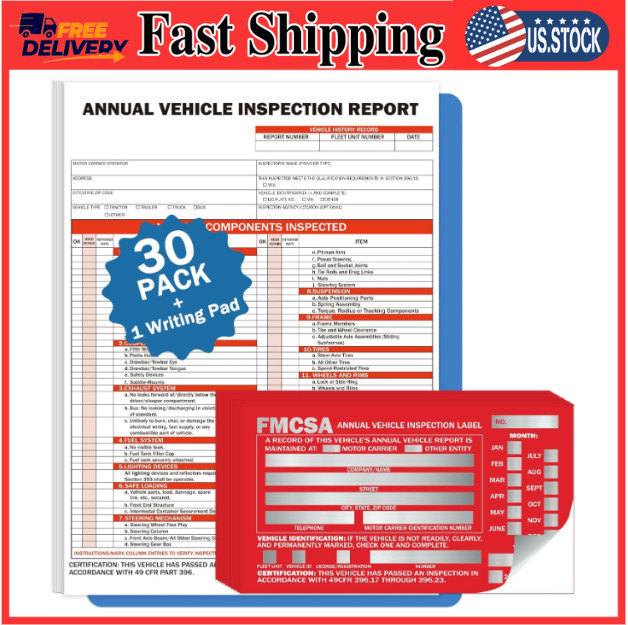 30Pack DOT Annual Vehicle Inspection Forms and Stickers 30-Pk 3-Ply Vehicle