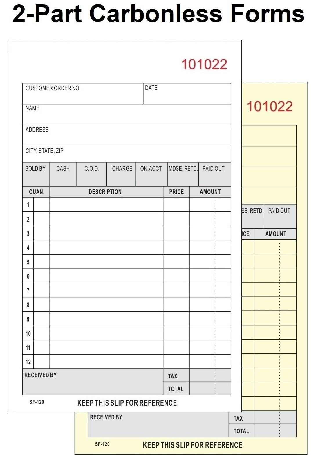 Sentinel Sales Order Forms, 2-Part Carbonless, 6 Books of 50 Sets