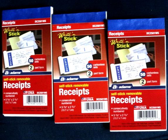 Lot of 3 – Cash Receipt Books 2 Part Form – 50 Carbonless Sets