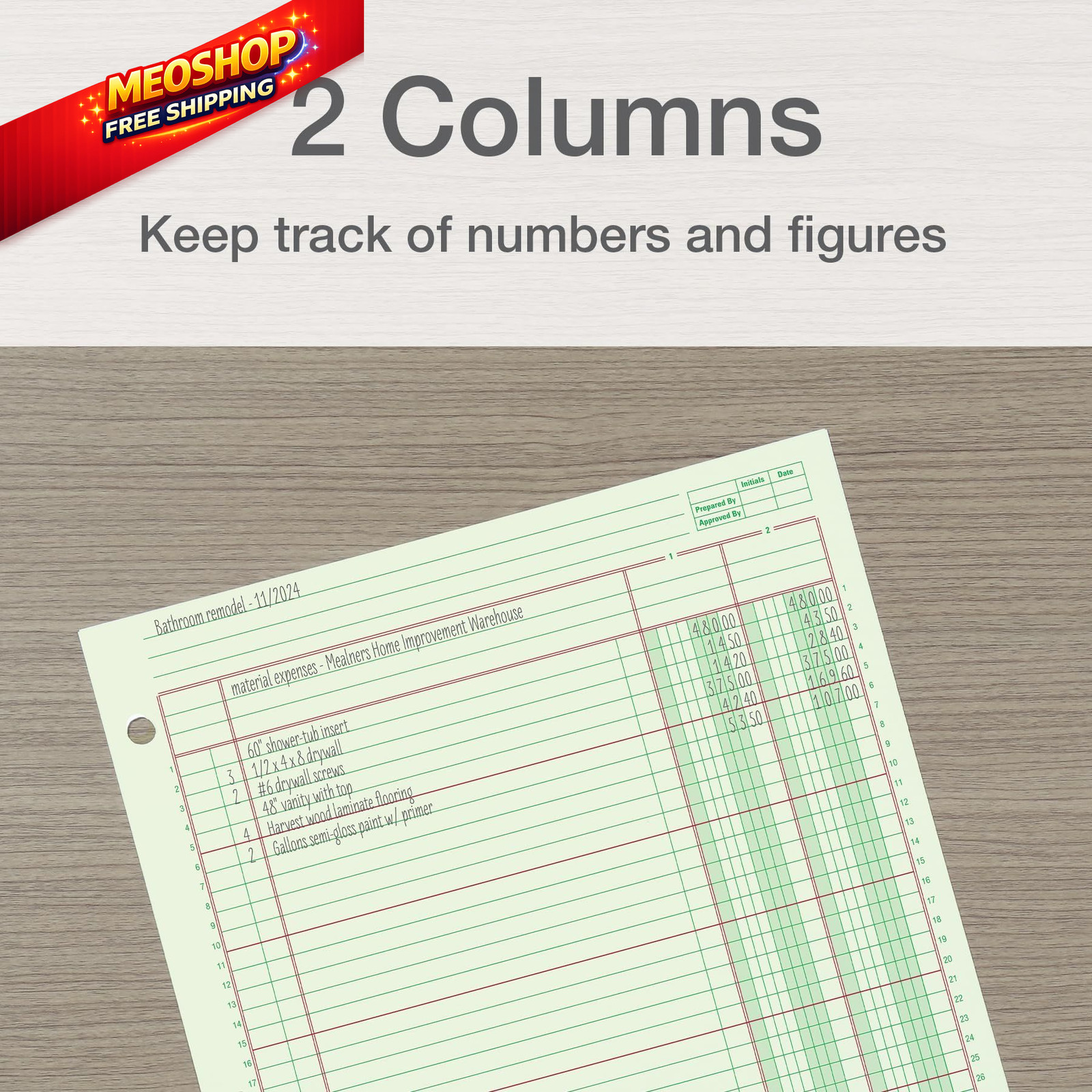 Adams Columnar Analysis Pad, 2 Column Ledger, 8.5″ x 11″, (Pack of 1), Green