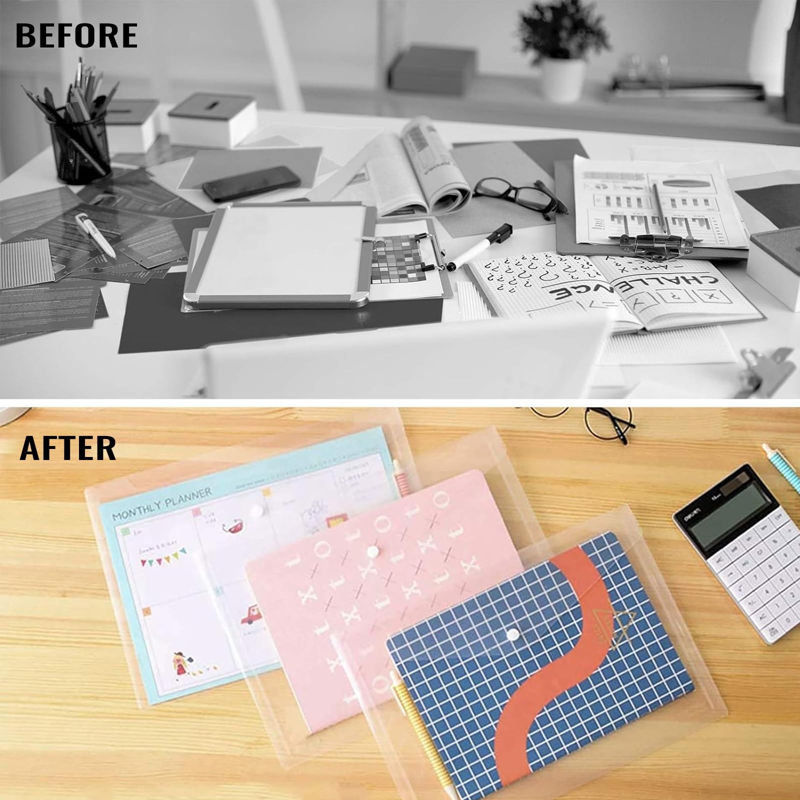 EOOUT 50pcs Plastic Envelopes with Button Snap A-50PCS, Transparent Color