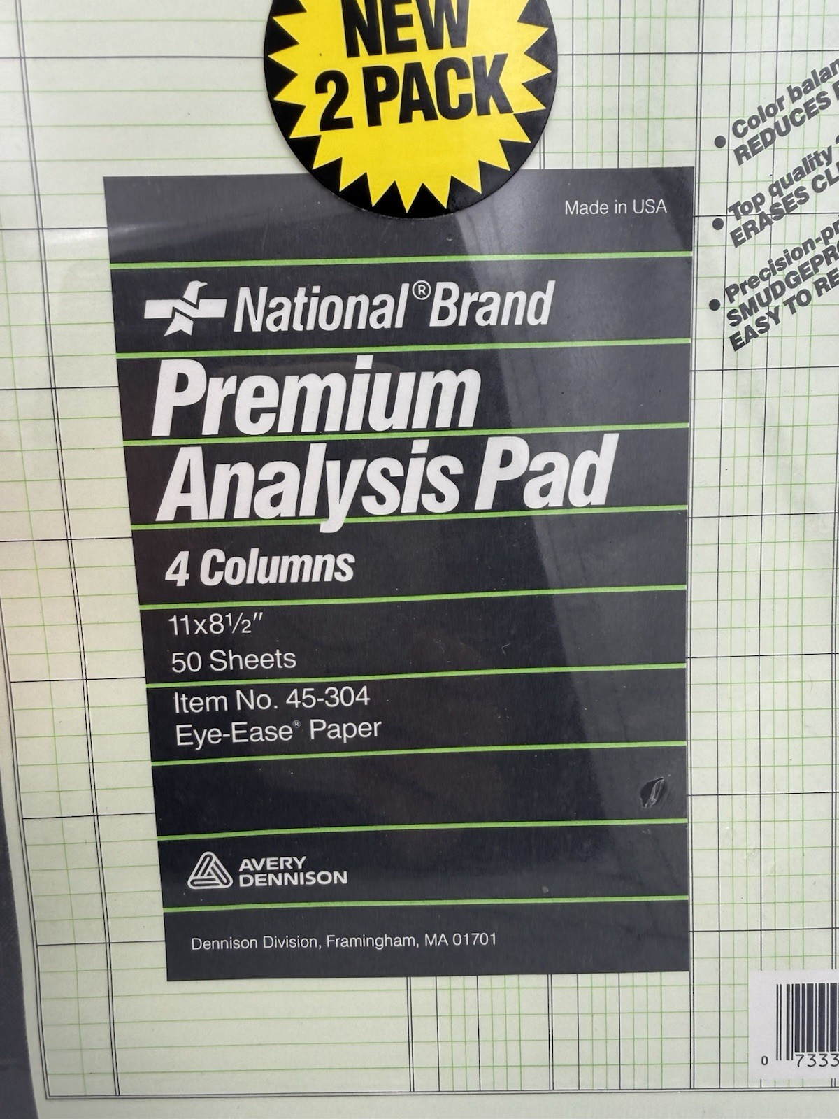 Avery National Brand Premium Analysis Pads 4 Column 11 x 8.5in 45-302 New 2 Pack