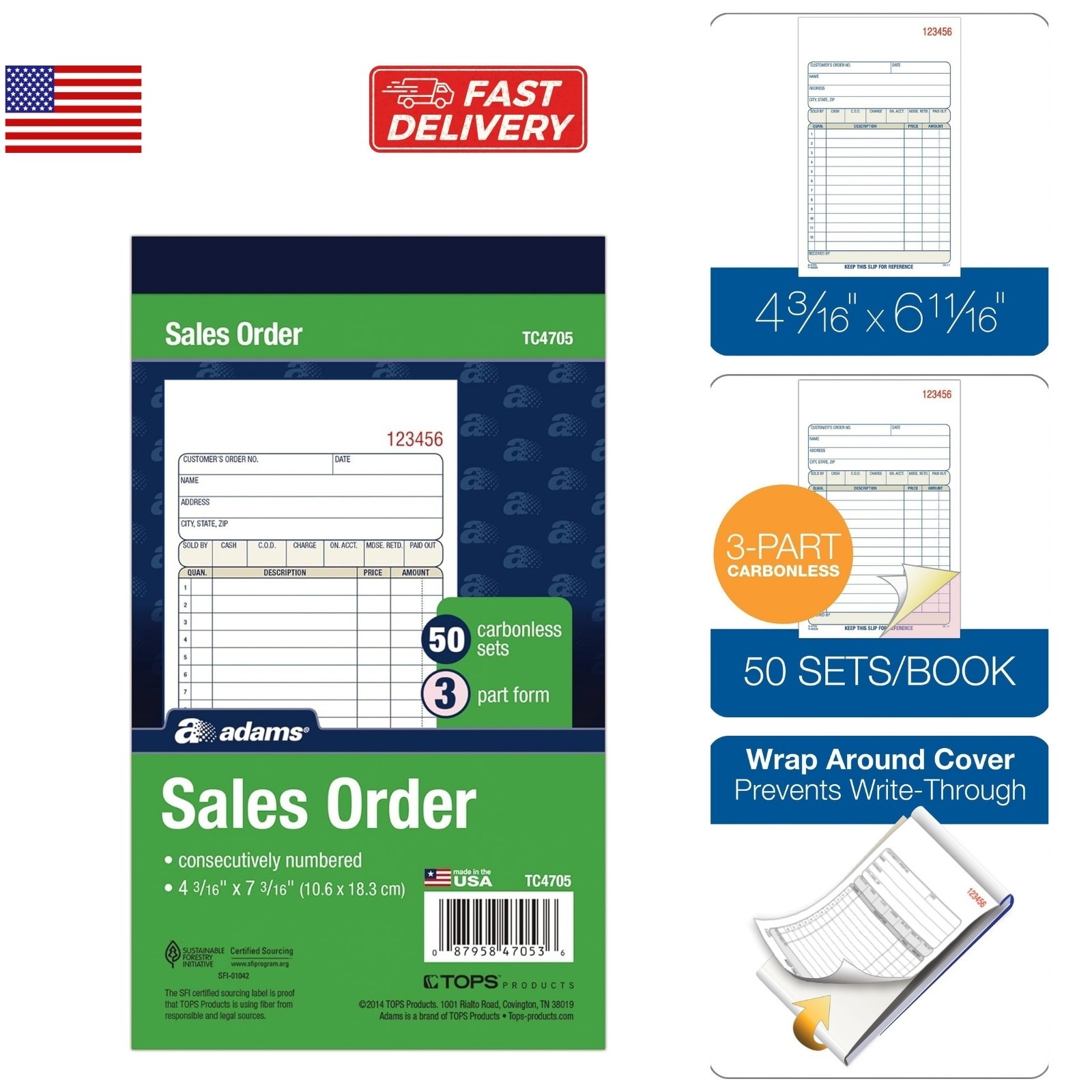 Adams Sales Order Book, 3-Part, 50 Count (Pack of 1), White/Canary/Pink