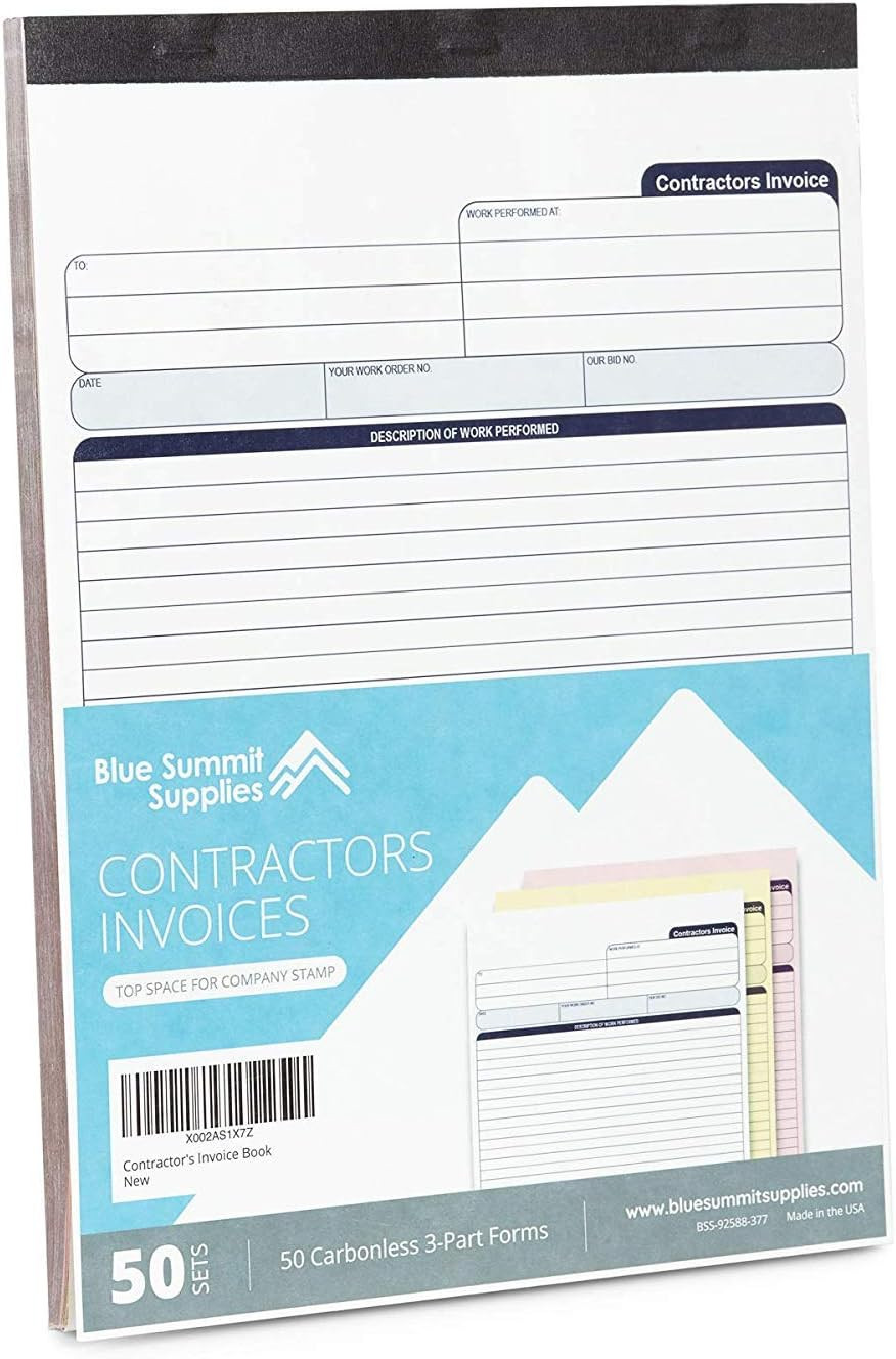 Blue Summit 50 Contractor Invoice Receipt Books, Estimate Book Contractor with B