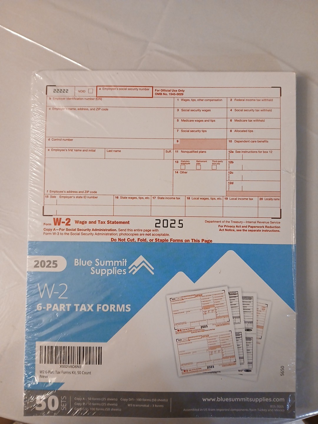 2025 W2 6 Part Tax Forms Kit, 100 Employee Kit of Laser Designed…