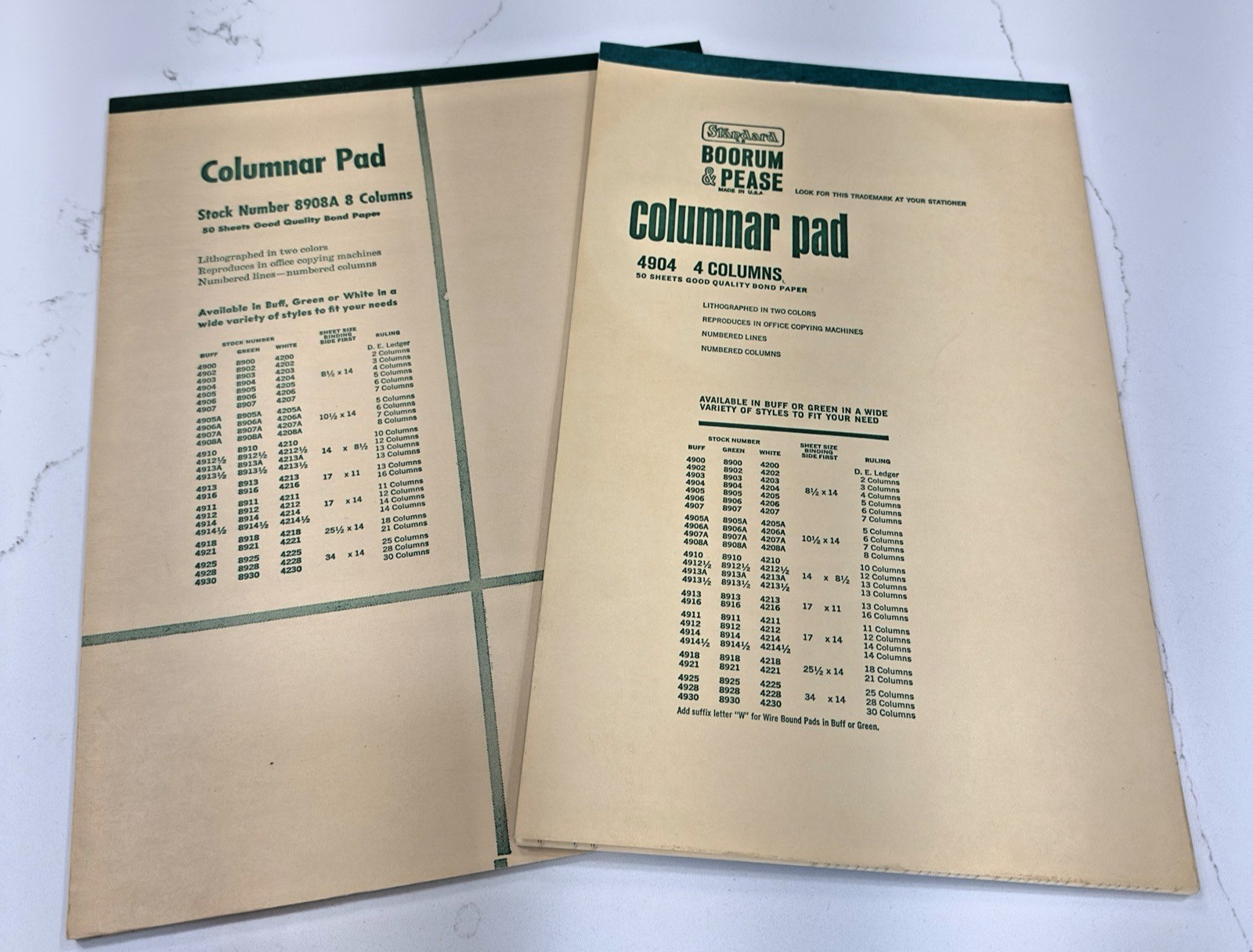 2 Vintage Boorum & Pease Accounting Columnar Pads 4 & 8 Columns_4904 & 8908A