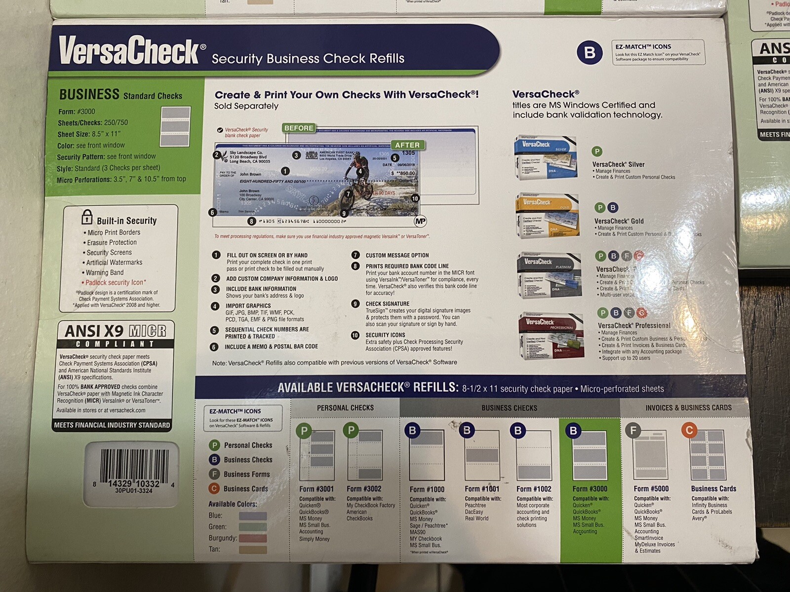 VersaCheck Security Business Check Refills 750 Standard Checks Form #3000