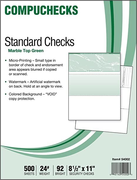 COMPUCHECKS 54002/ 500 sheet STANDARD Security CHECKS Marble Top Green 24 lb/92