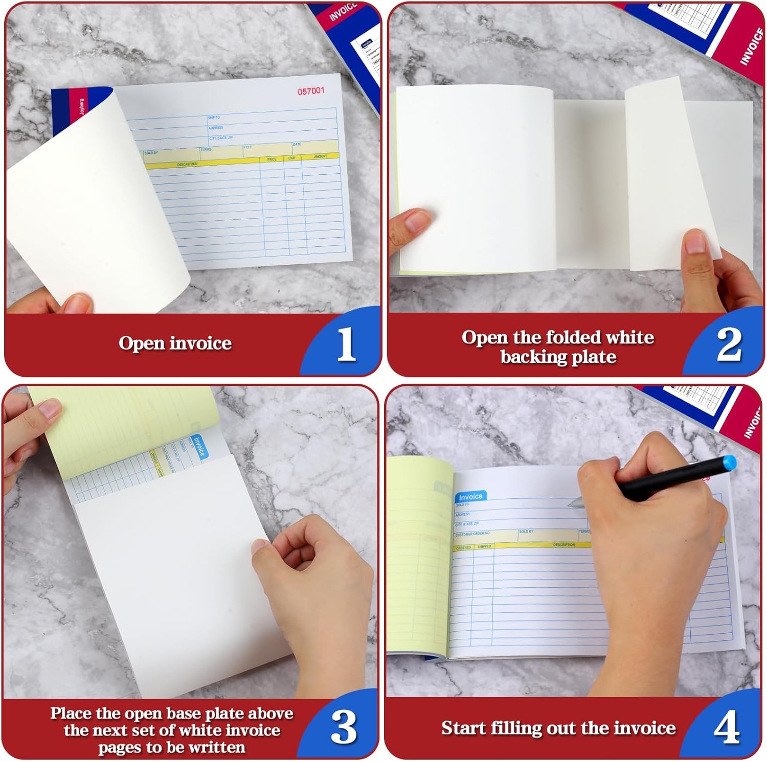 4 Packs Invoice Book for Small Business 2-Part Carbonless, 4P, White/Canary