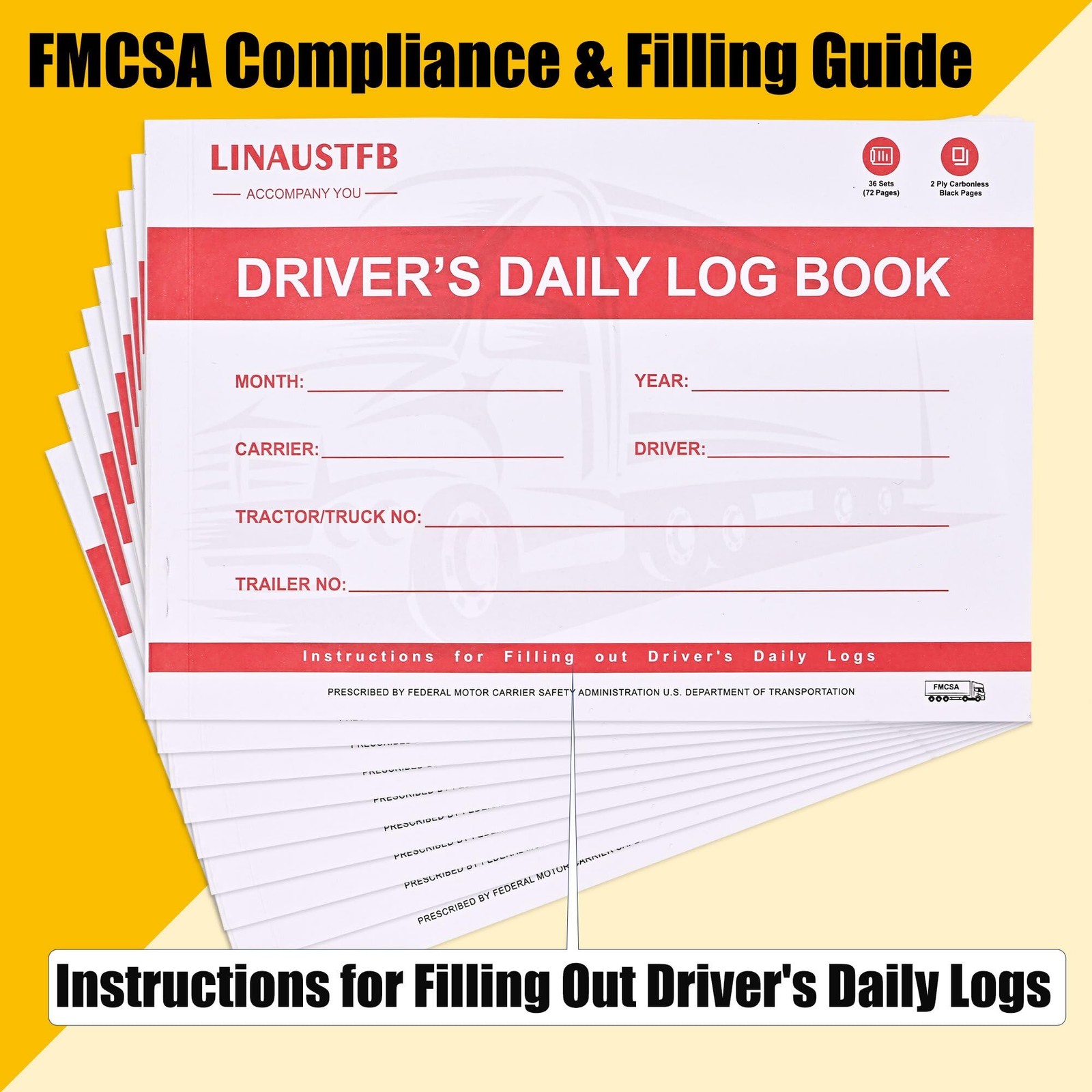 15 Pack Daily Log Books for Truck Drivers with 7 & 8 Day Recap, Driver 15