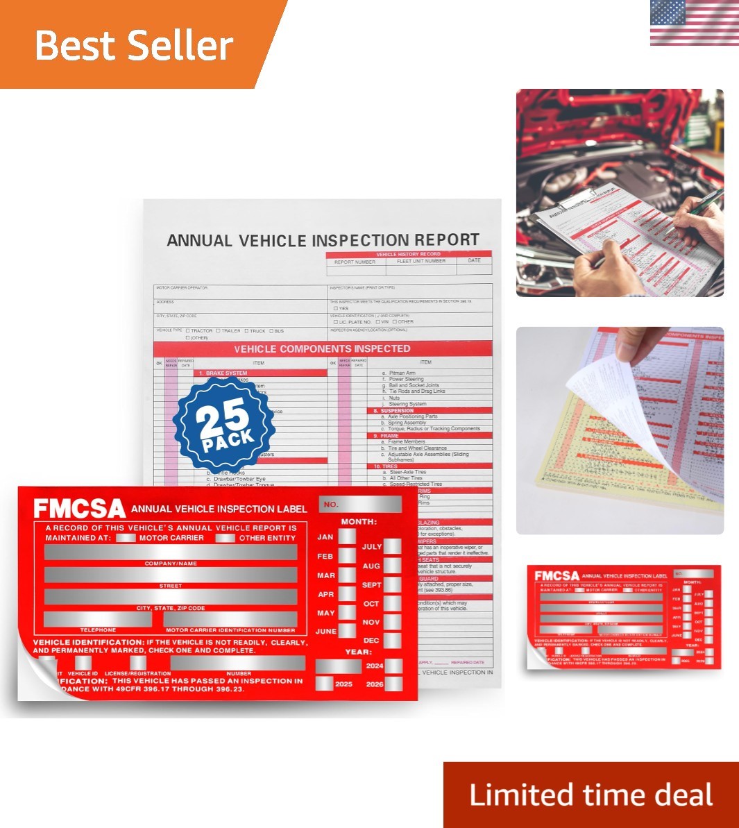 25Pack dot Inspection Forms and Stickers，fmcsa Annual Sticker，dot…
