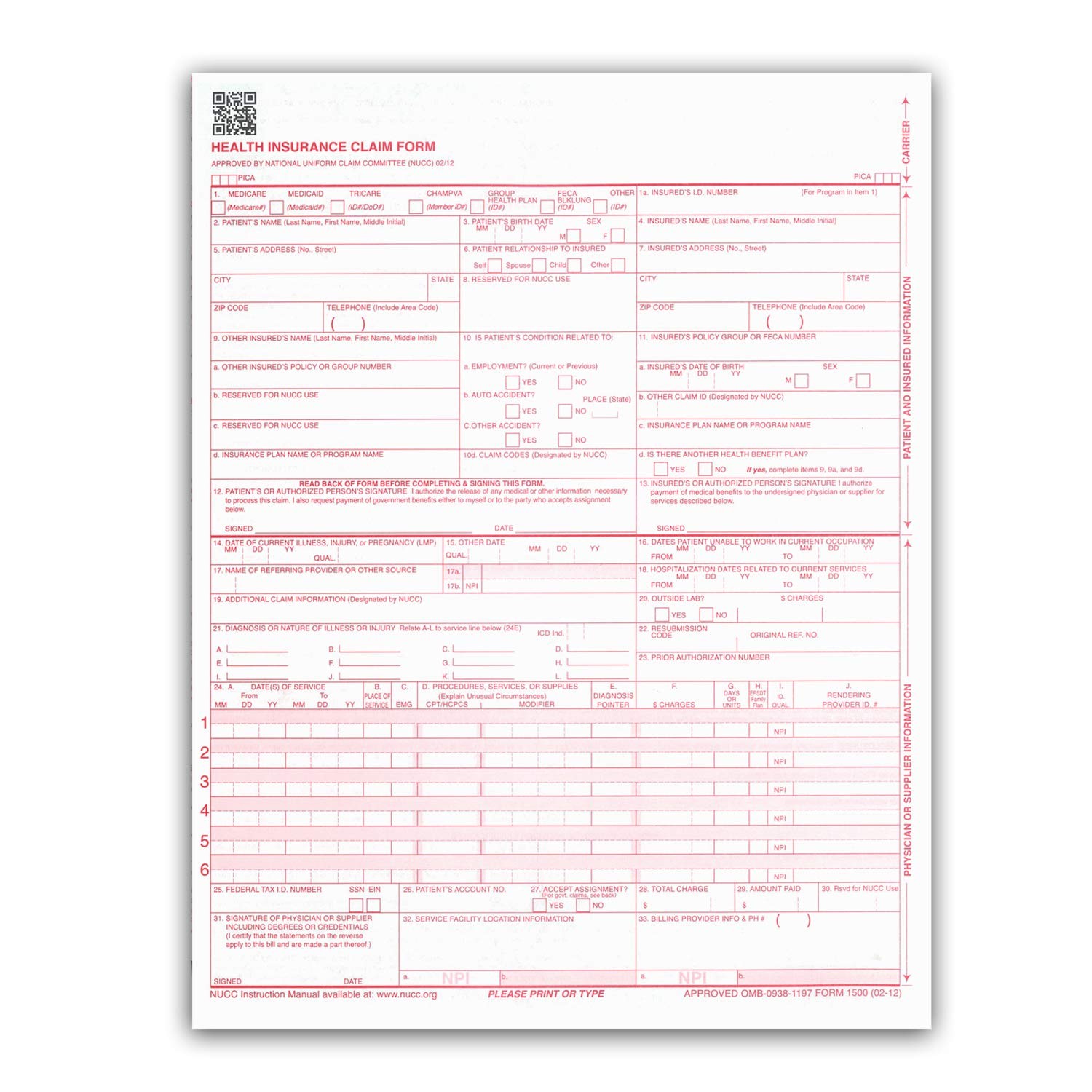 – CMS 1500 / HCFA 1500 Insurance Claim Forms – Laser/Ink-Jet Compatible (New …