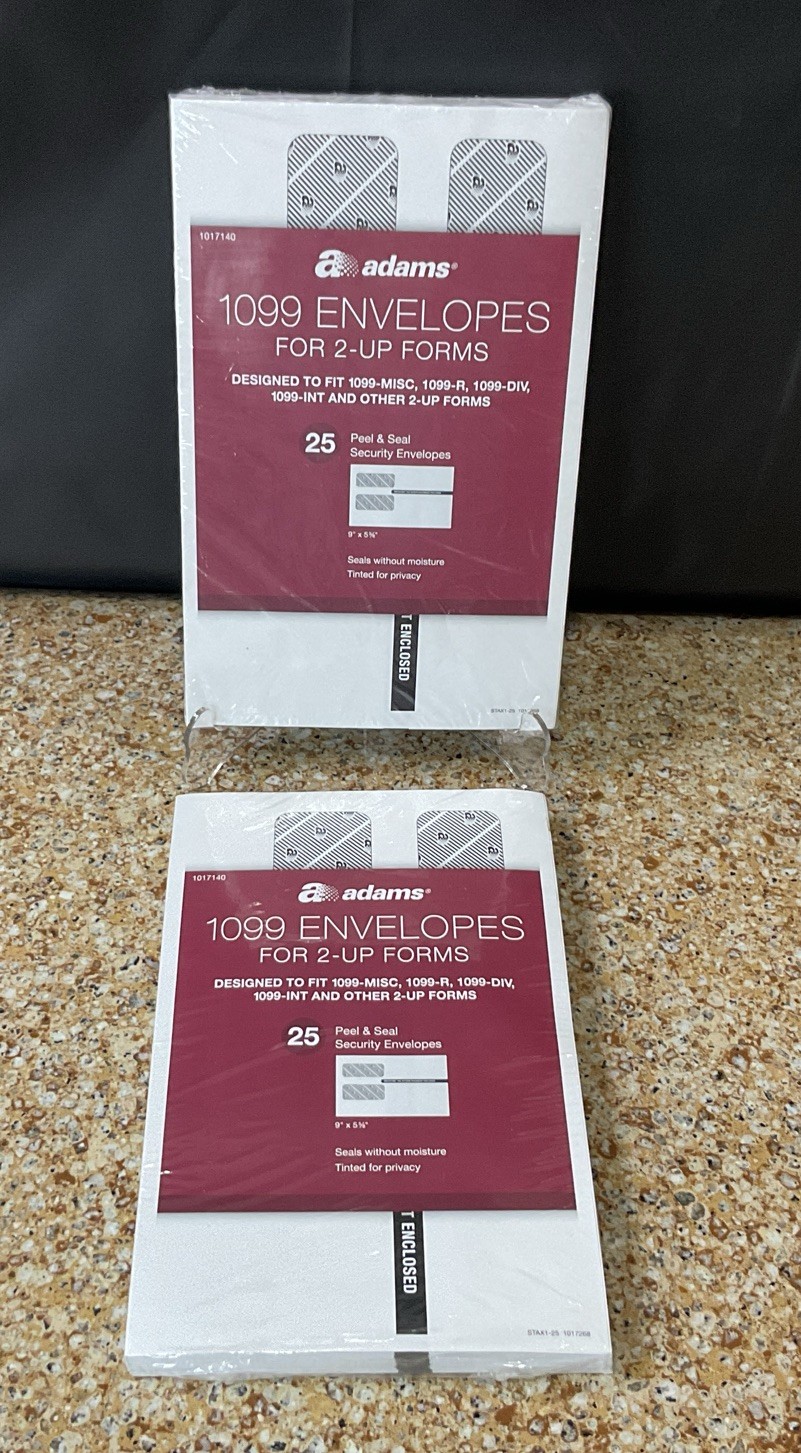 25 Count Adams 1099 Peel & Seal Security Envelopes Lot Of 2/50 Total