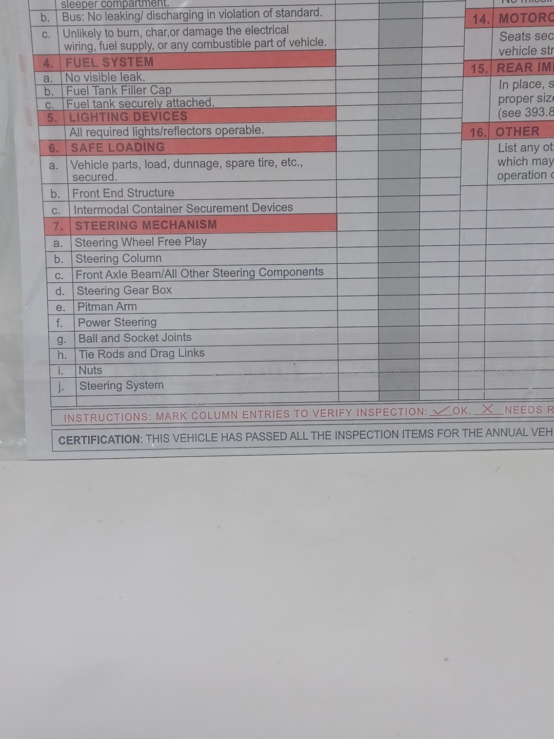 15-PACK. Annual Vehicle Inspection Report Form 3-Ply, Carbonless 49 CFR PART 396