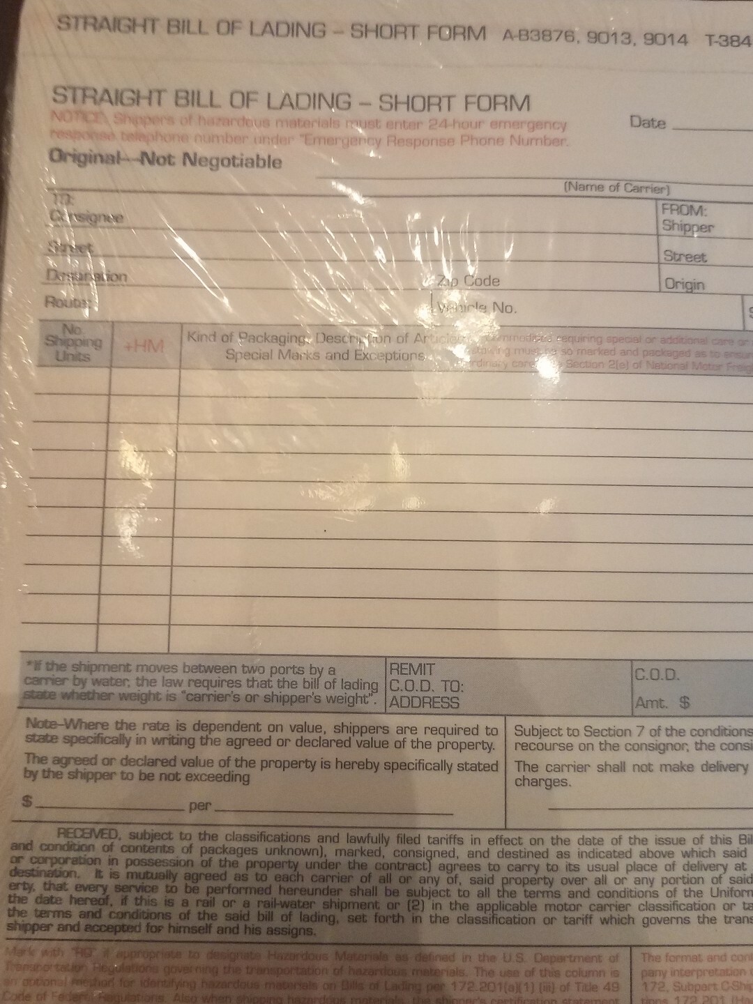ADAMS-BILL OF LADING SHORT FORM 9013-