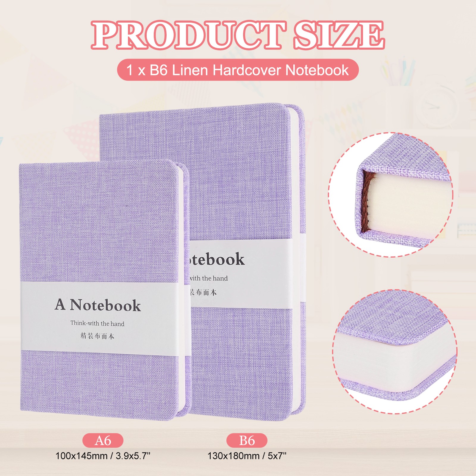 Linen Journal Notebook, 256 Pages 100 Gsm B6（5×7） Hardcover Journals (Purple)