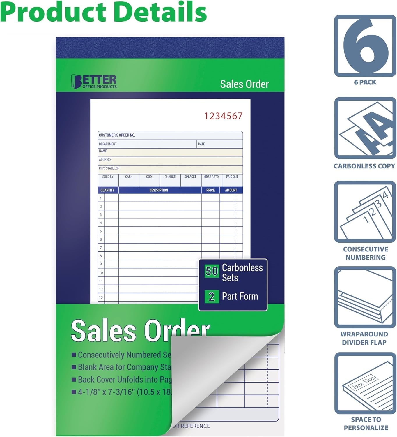 Compact 6-Pack Sales Order Books with Carbonless Forms and Personalization Space