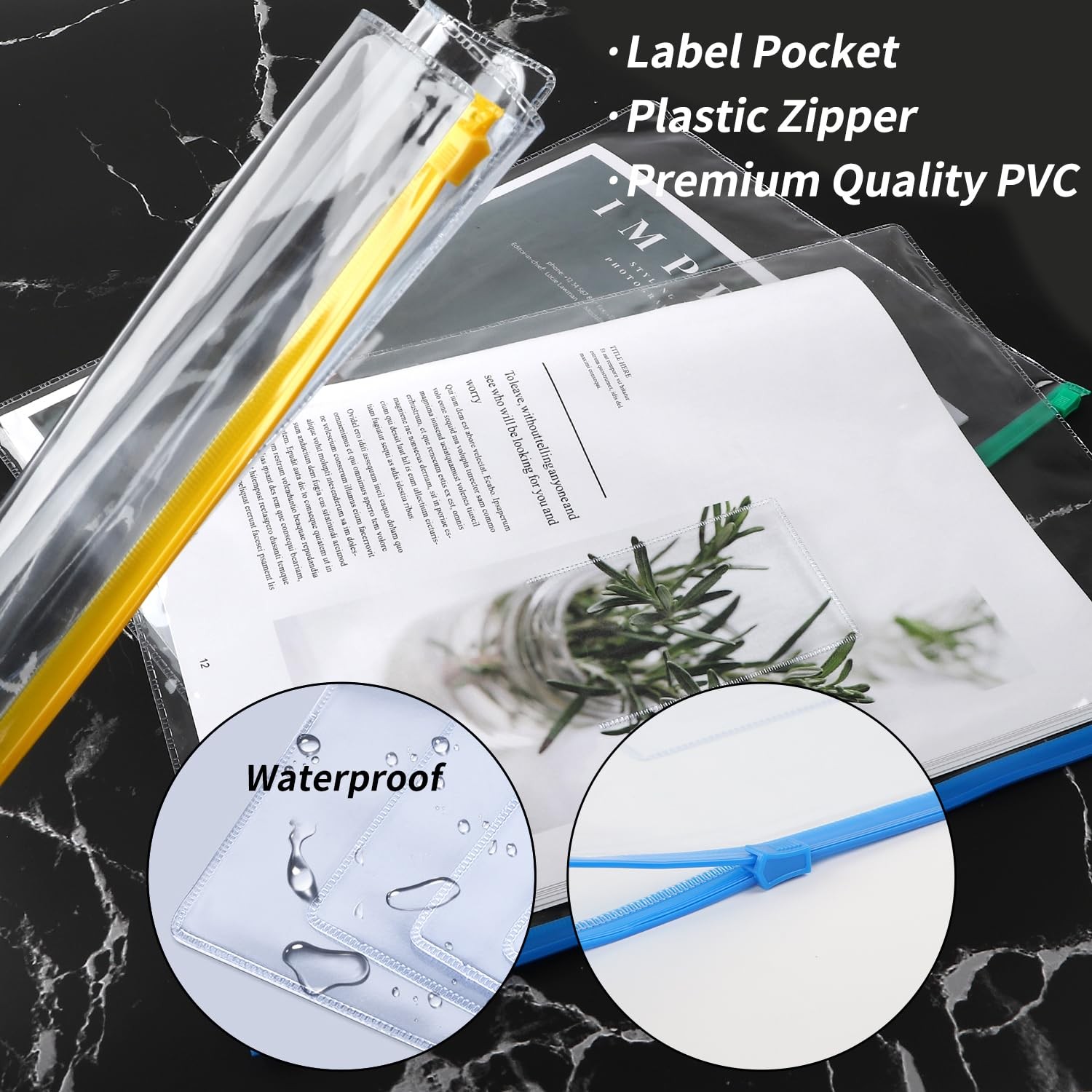 EOOUT 24pcs Plastic Envelopes Poly Zip Files Zipper 10 Colors