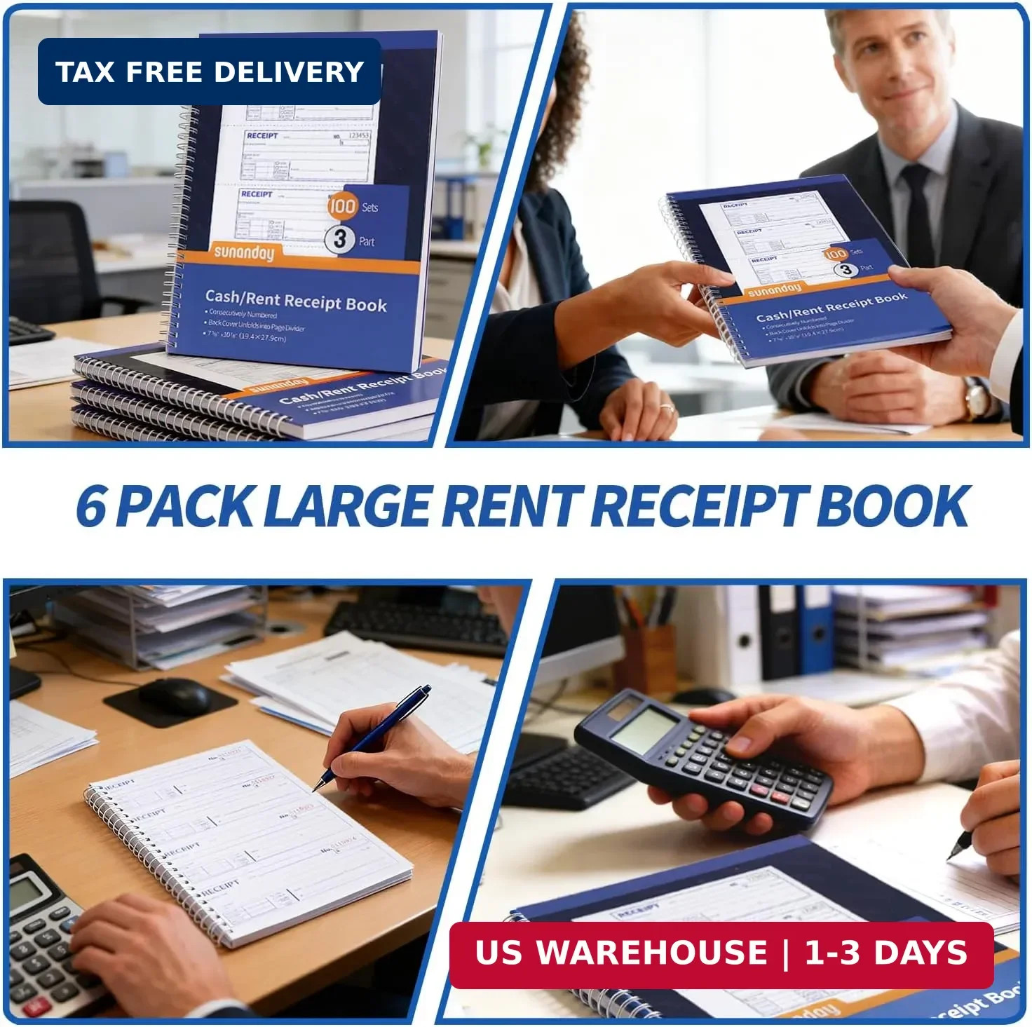 6 Pack Large Money and Rent Receipt Books with Cardboard Insert,7-5/8″ x 10-7/8″