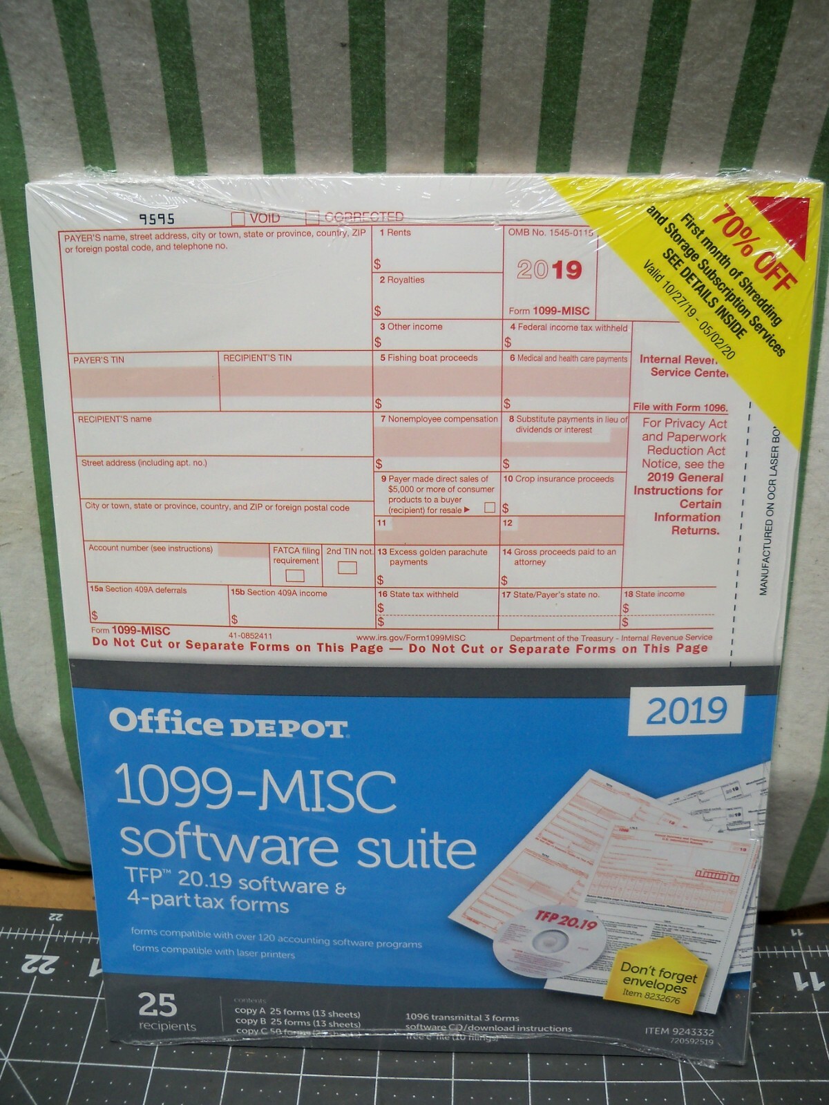 Office Depot 1099-MISC Tax Forms W Software 2019 4-Part 25 pk Staples USA Seller