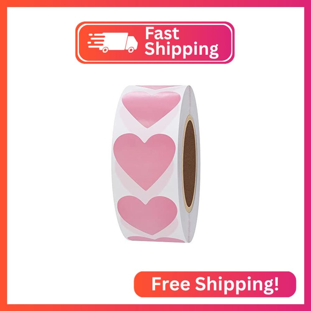 Hybsk 1000pcs 30mm Pink Heart Stickers for Party Decorations Crafting Scrapbooki