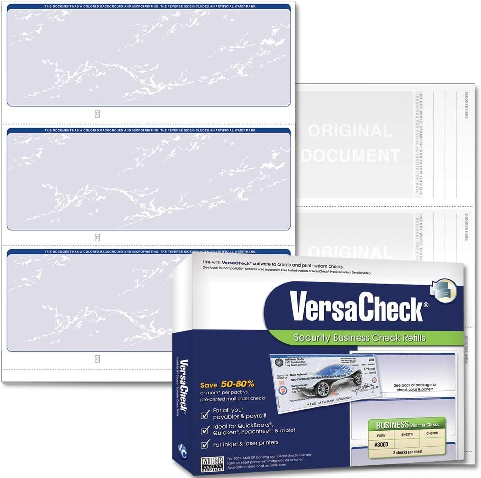 Secure Checks – 1500 Blank Business Checks – Blue Prestige – 500 Sheets Form #30