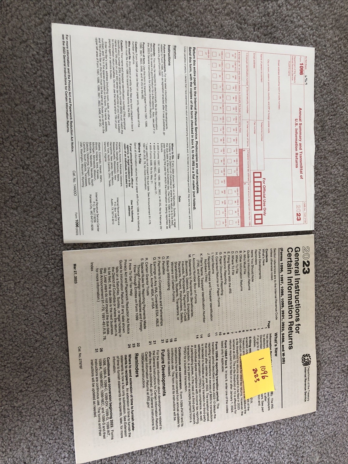 IRS 1096 Tax Form 10-pack: Five 2021 + Four 2022 + One 2023 + 4Instruction Books