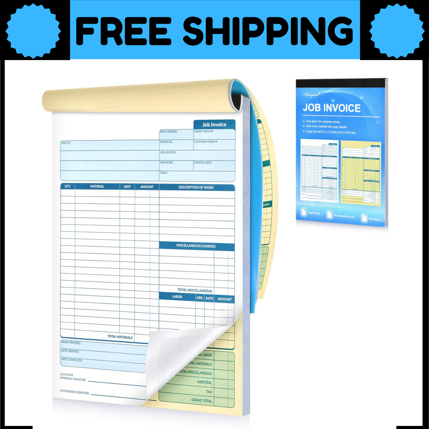 Large Job Work Order Forms, Job Invoice Forms/Receipt Book with Carbonless Co…