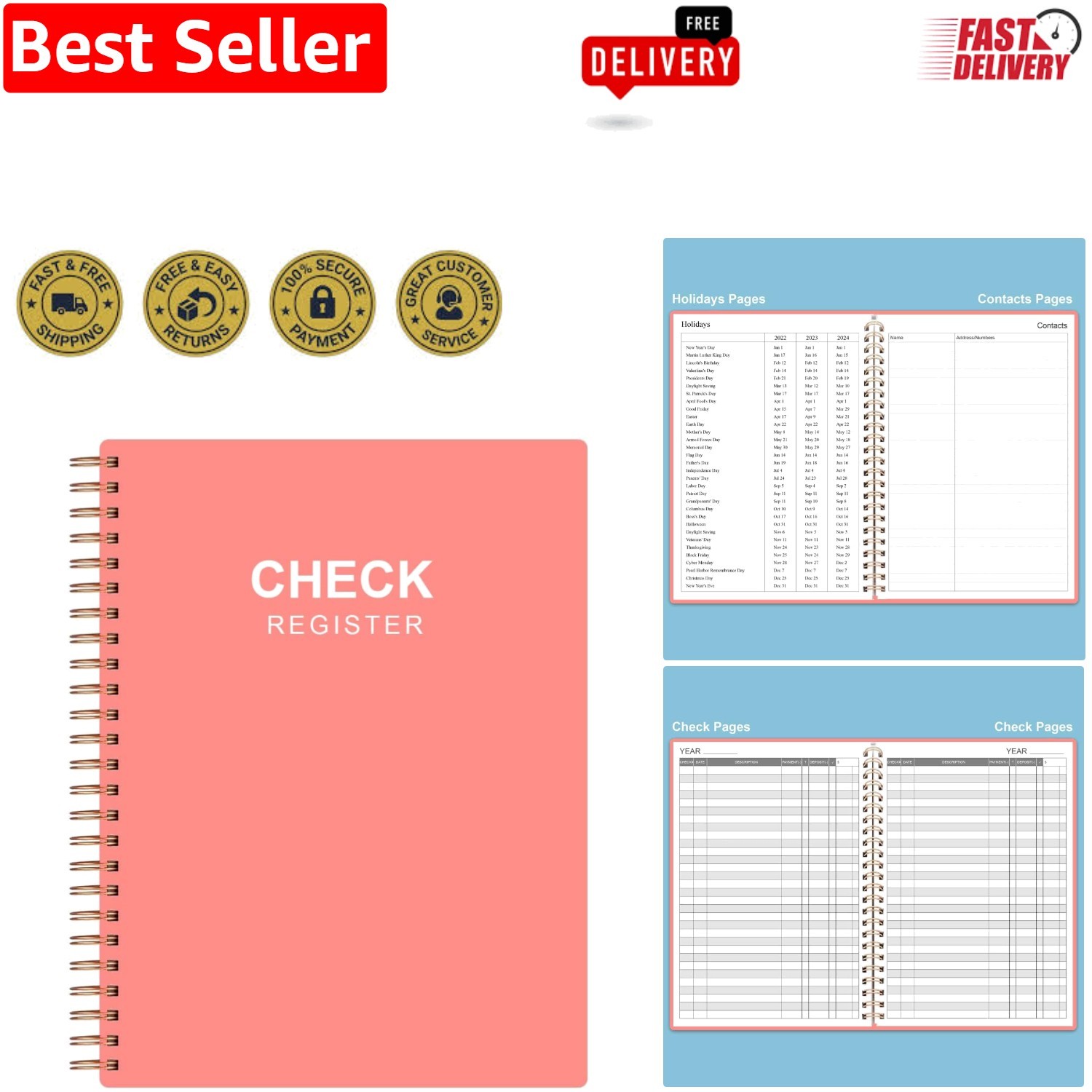 Elegant A5 Rose Check Register Notebook – 112 Pages for Financial Tracking