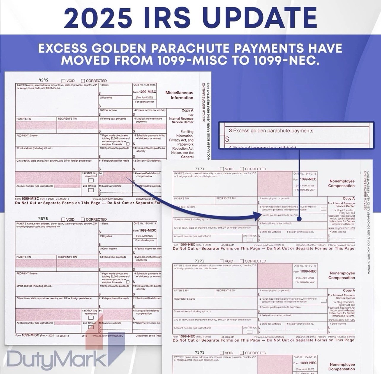 50 1099 NEC Tax Forms 2025 with Envelopes, 4 Part Legal Laser Tax Forms Kit, 50