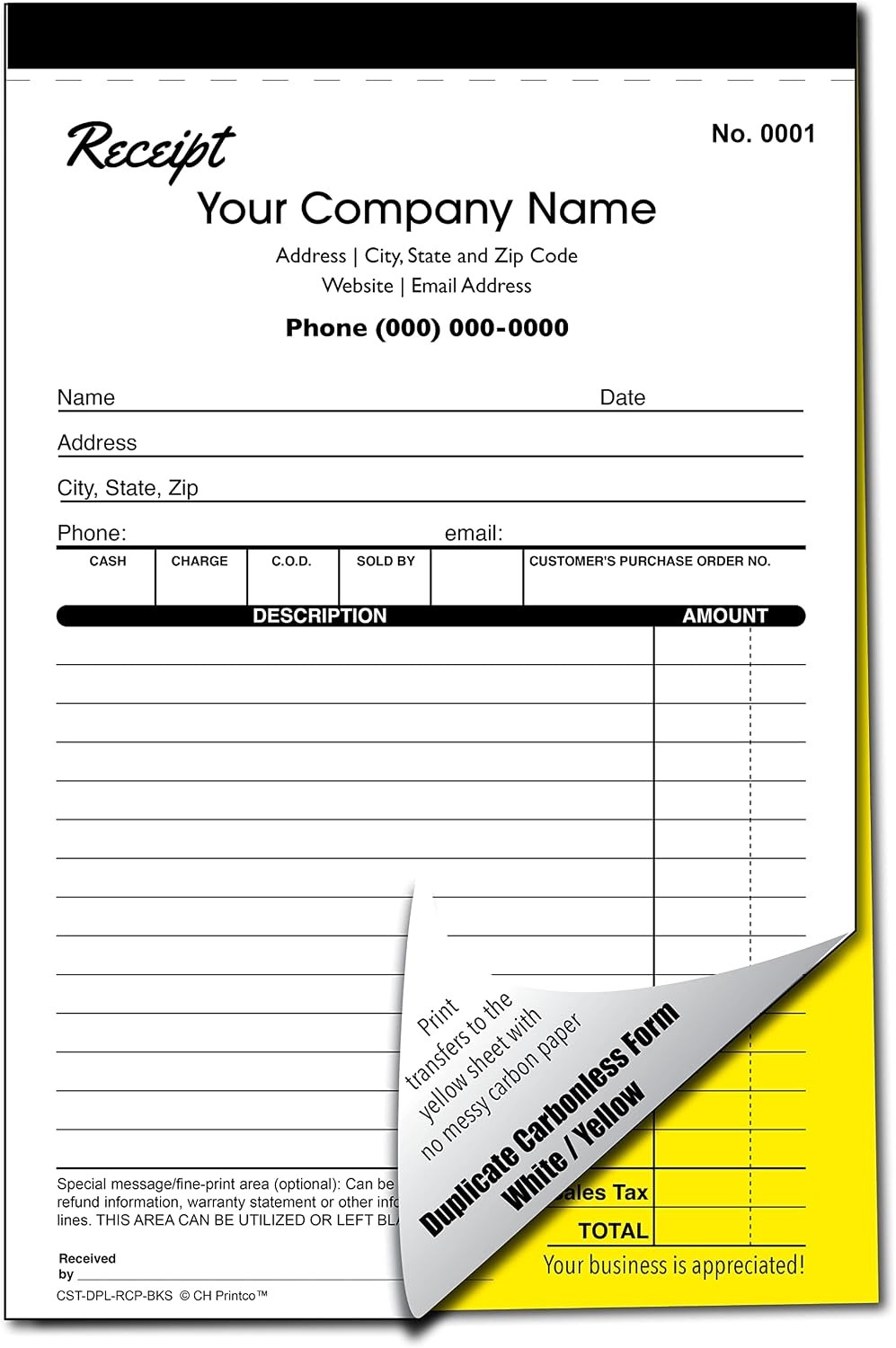 Custom Duplicate Receipt Books W/ Your Company Name. 2 Books 100 Sets Numbered.