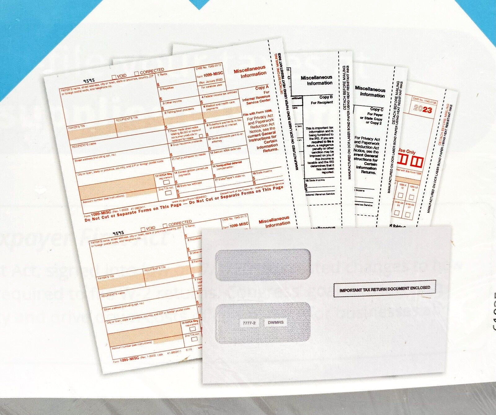 1099 MISC Forms 2022, 4 Part Tax Forms Kit, 50 Vendor Kit-Forms & Envelopes