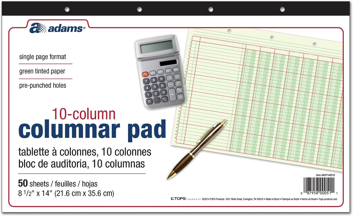 BRANDS INC. – Columnar Analysis Pad, 10 Column, 8 1/2 X 11, Single Page Format,