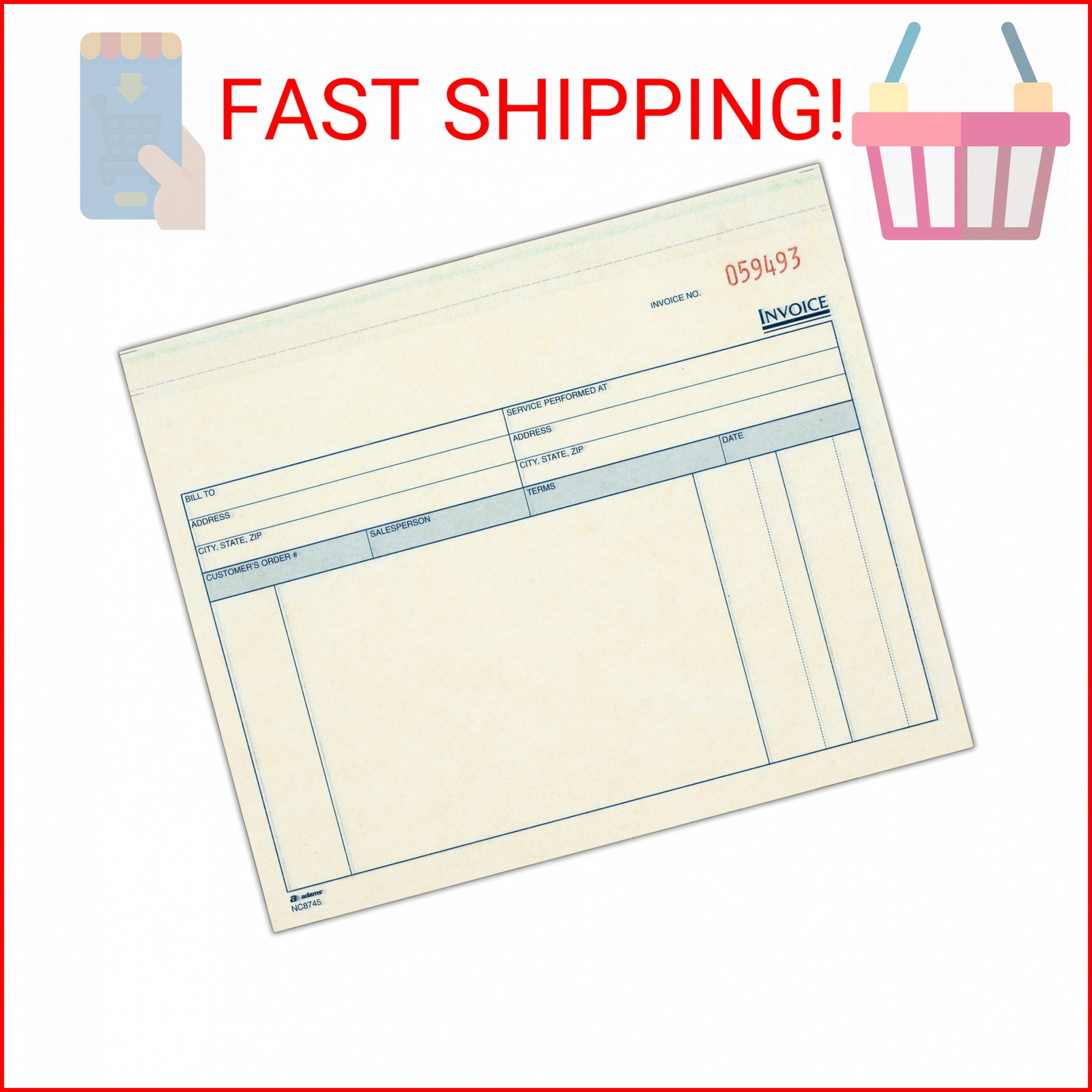 Adams Invoice for Services Unit Sets, 7.44 x 8.5 Inches, 3-Part, Carbonless, Whi