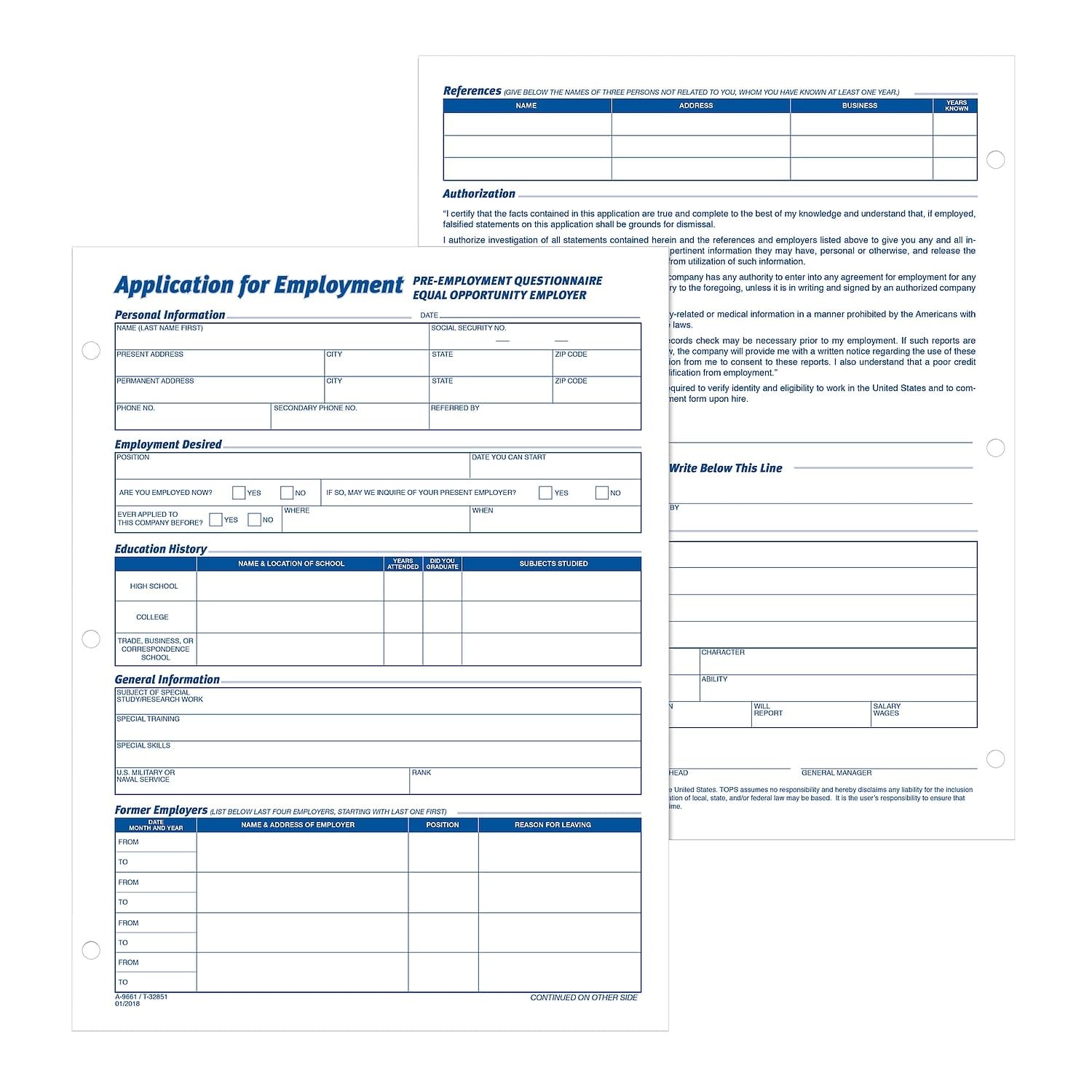 Adams Applications for Employment, 8.5 x 11 Inch, 3-Hole Punched,