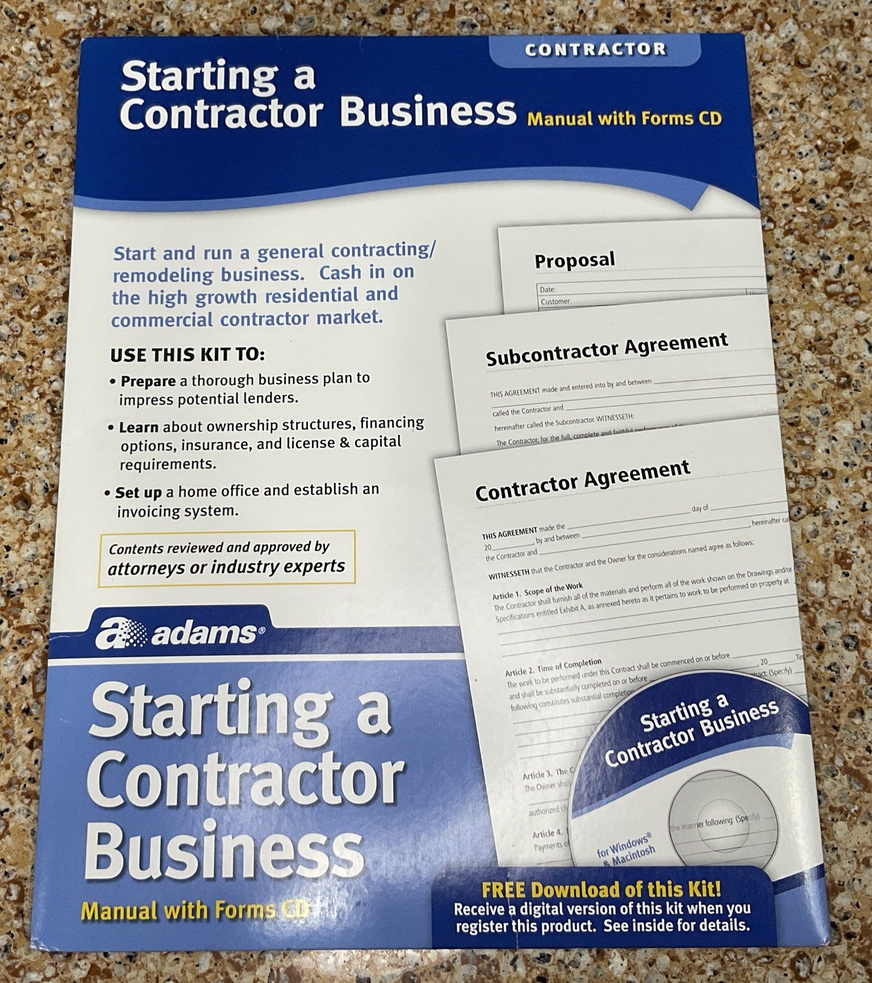 Adams Starting A Contractor Business Manual w Forms CD Contractor Agreement Pw..