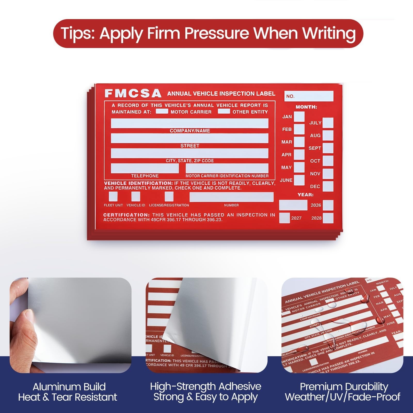 30-Pack Vehicle Inspection Report Forms Kit | 3-Ply Carbonless, Adhesive Labels