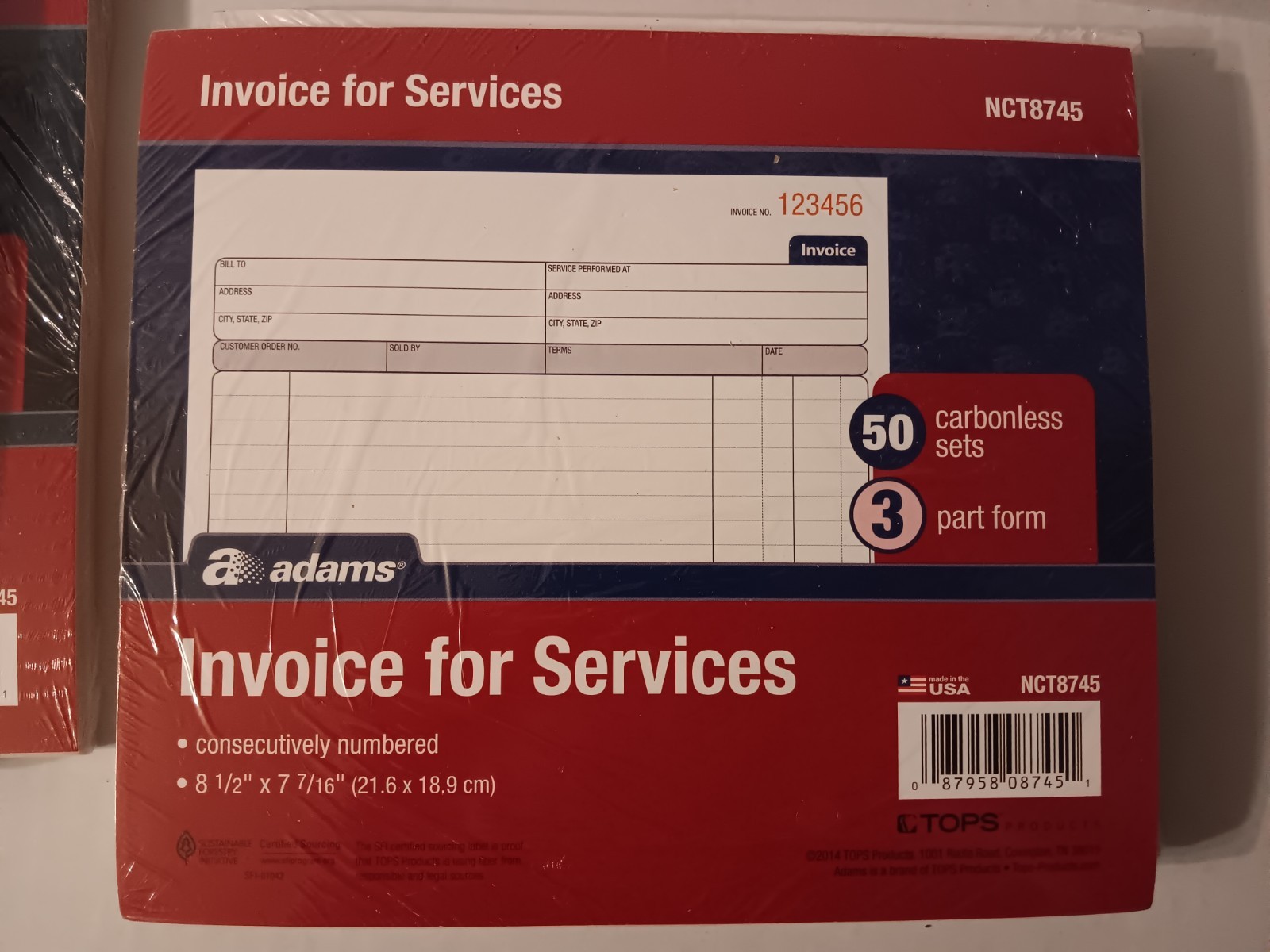 4 pack Adams Invoice for Services 50 Unit, 7.44 x 8.5 Inches, White/Canary/Pink