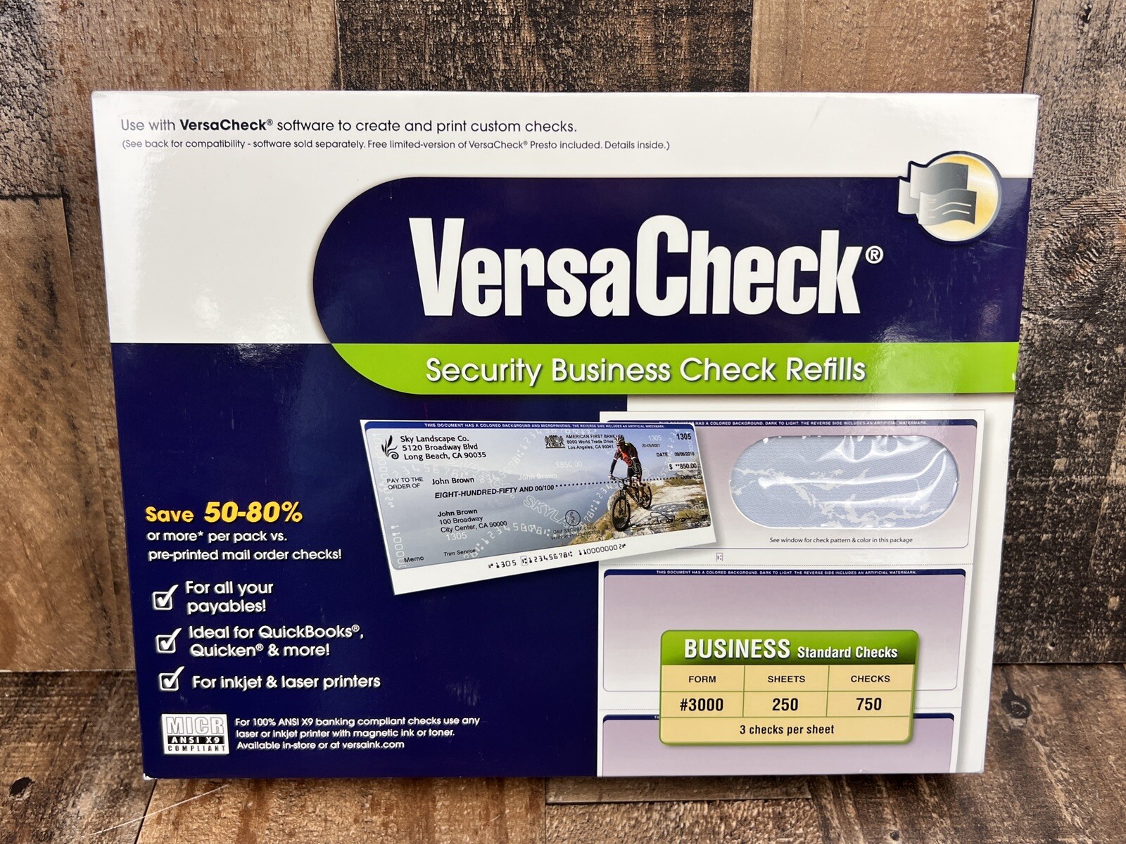 VersaCheck Security Business Check Refills ~ Business Standard Checks Form #3000