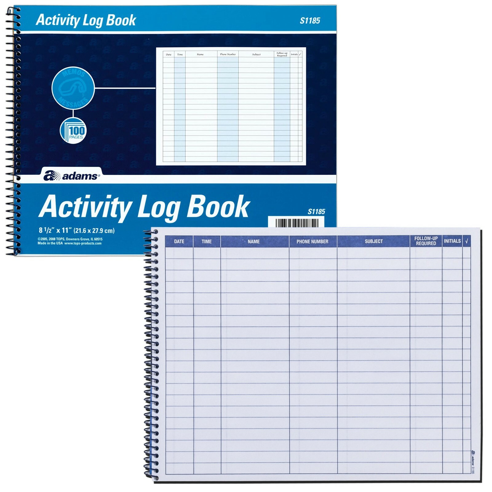 Adams S1185 Activity Log Book, 11 x 8-1/2″, 100 Pages