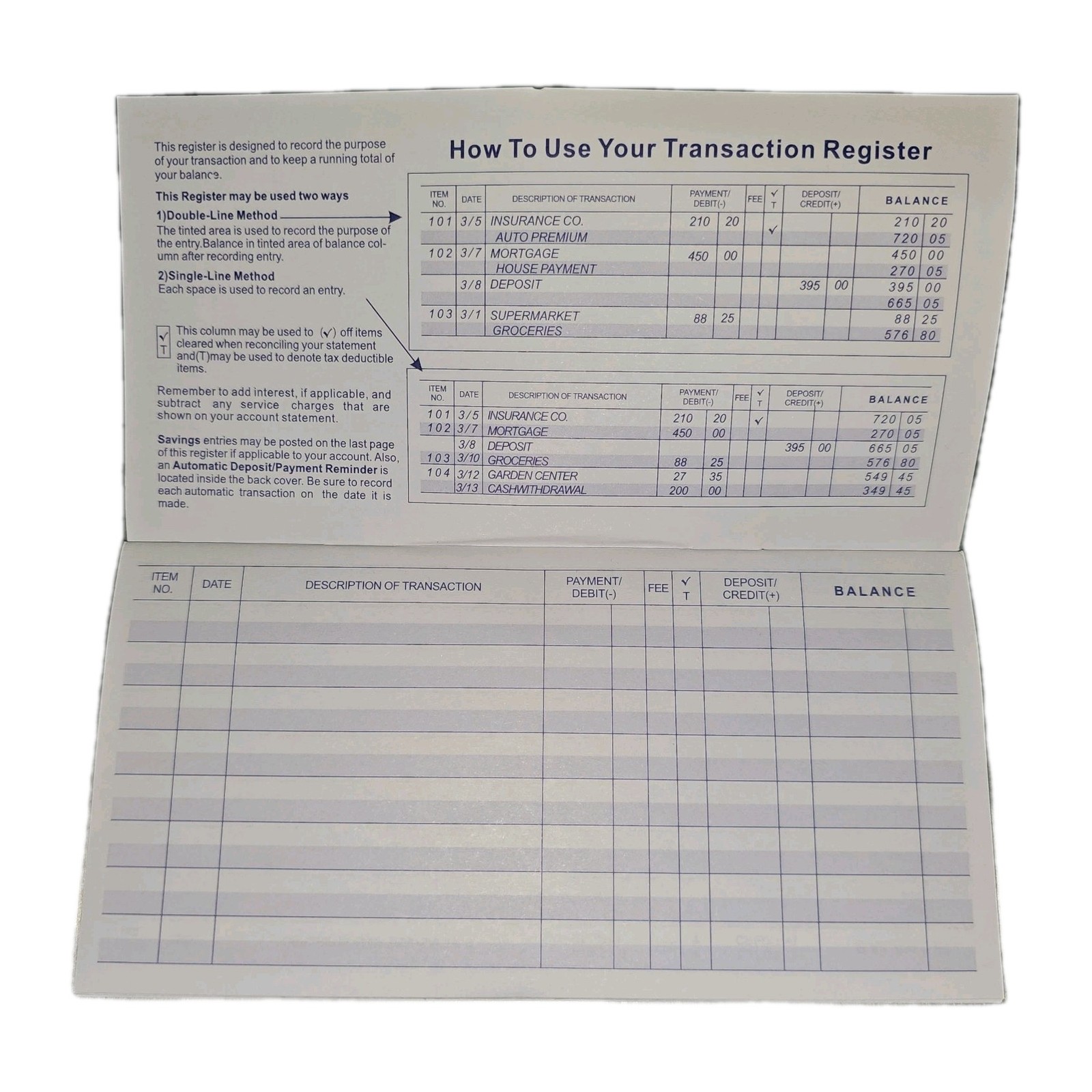 1 (One) CHECKBOOK TRANSACTION REGISTER