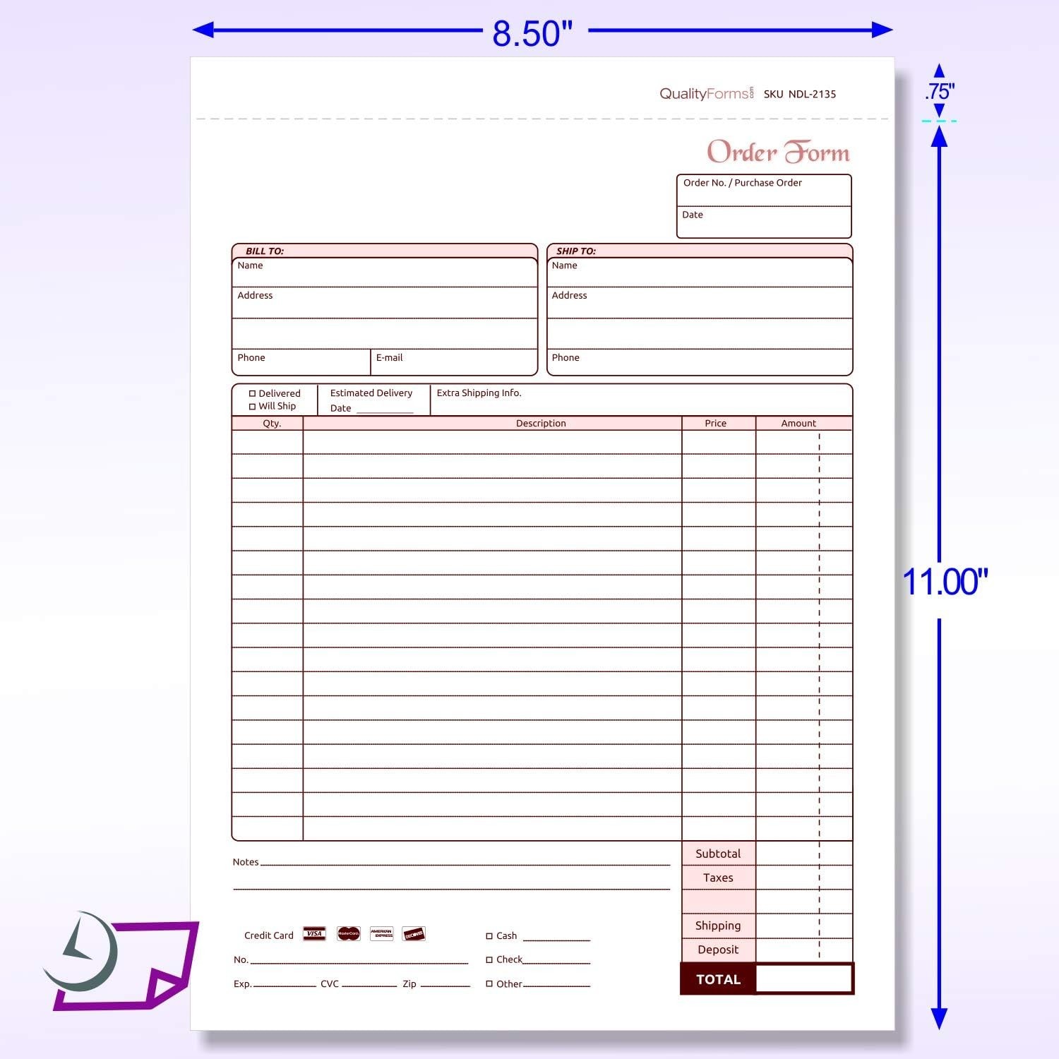 Durable Bound Carbonless Order Forms – Extra Space for Customer Info, 50 Sets