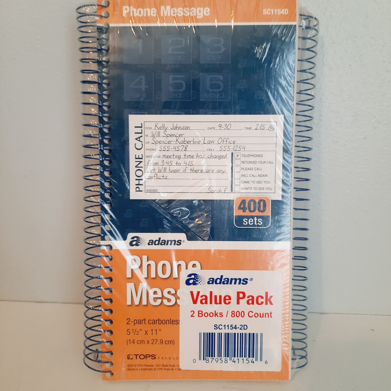 2-Pack Adams Phone Message 800 Count 2-PART Carbonless SC1154-2D VALUE PACK New
