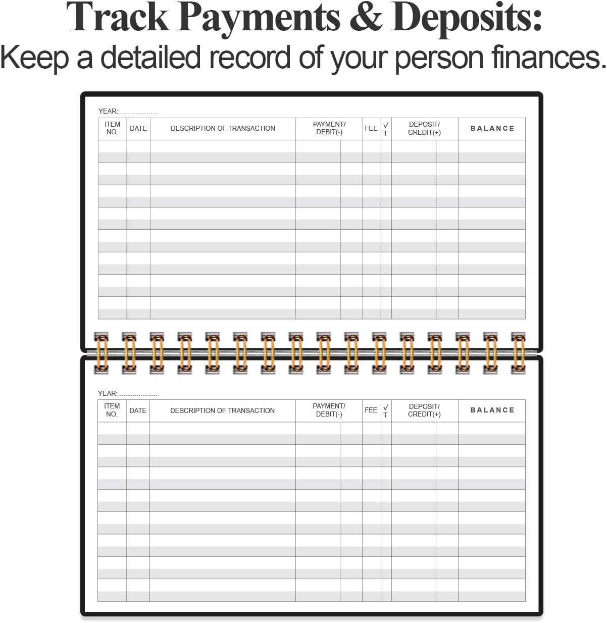 Check Registers for Personal Checkbook – A6 Blank Ledger Transaction Registers