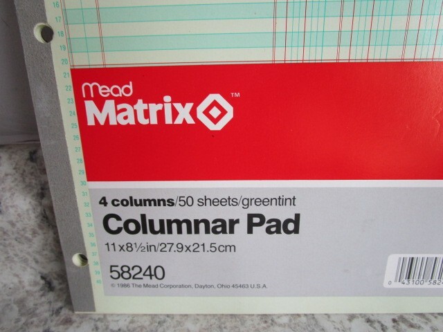 Mead 4 Columnar Accounting Pad 45 pp Model #58240